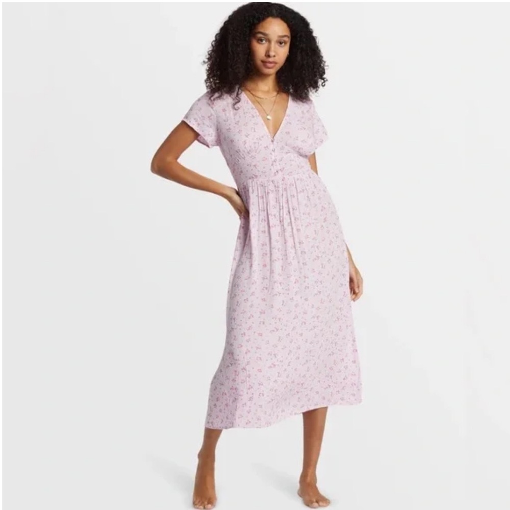 Billabong Morning Sky Floral Pink Midi Dress